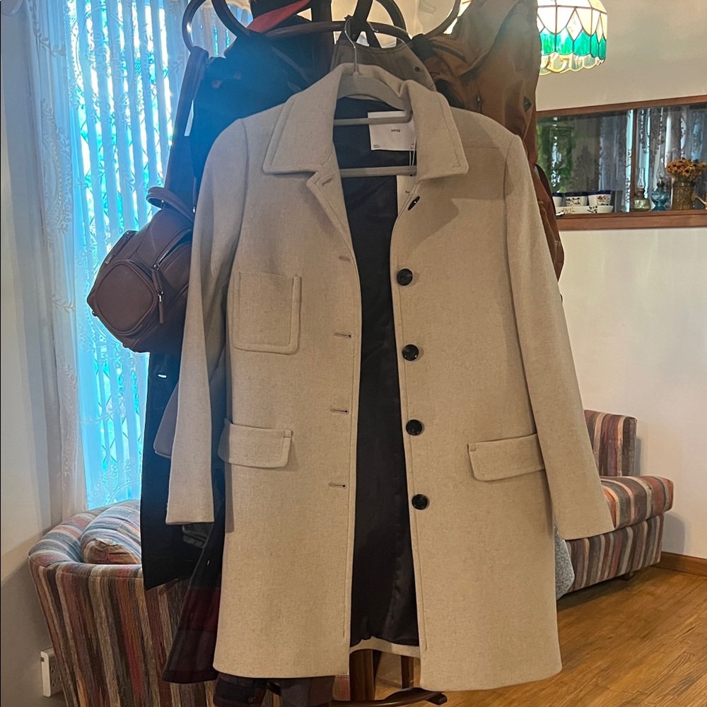 Mango Beige Wool Coat with Black Lining